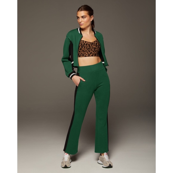 Michi Carve Flare Pant High Waist Color Block Scuba Stripe Pine Green Black - Picture 15 of 15